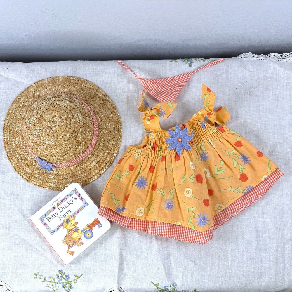 American Girl Bitty Baby Country Day Outfit Hat Neckerchief‎ Book Set